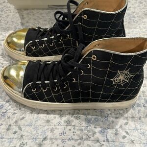 Charlotte Olympia Halloween Black High Top Spider Web Embroidered Sneakers